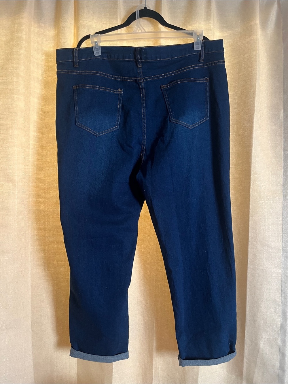 Women’s Cuffed Dark Blue Straight Jeans - Picture 4 of 5